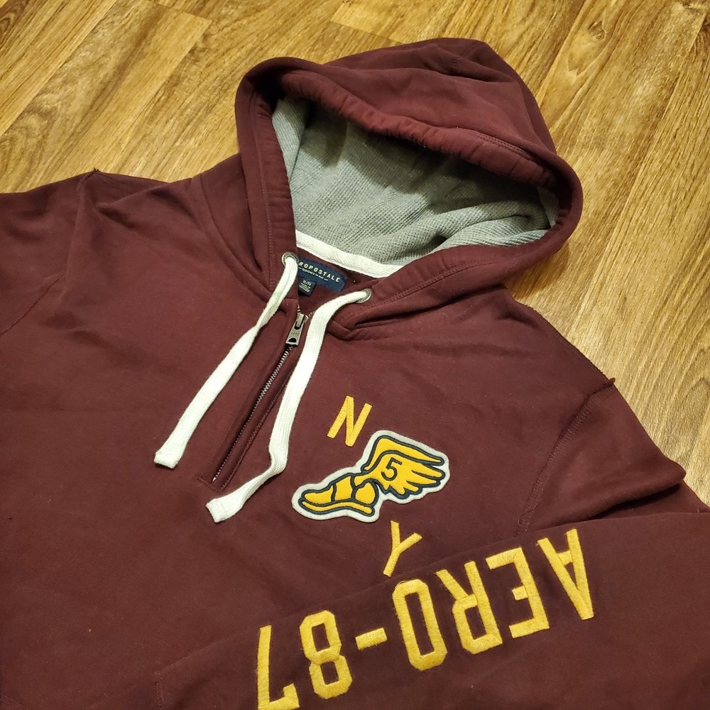 Aeropostale Hoodie Sweatshirt Men XL Maroon 1/4 zip‎ New York Aero-87 Y2K Style